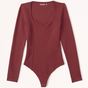 Abercrombie Burgundy Long-Sleeve Ponte Sweetheart Bodysuit - S